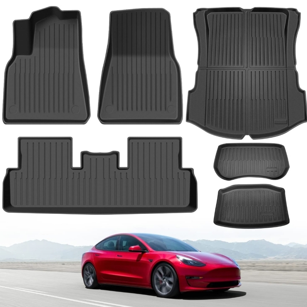 Tesla Model 3 Floor Mats 3D Full Set Liners, All Weather Fits Tesla Model
